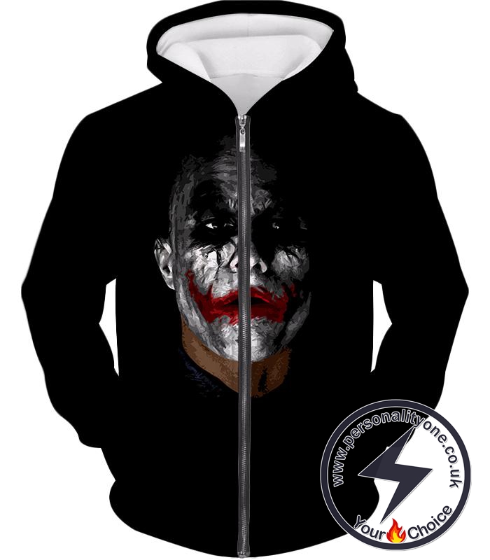 Batman The Dark Knight Super Villain Joker Awesome Black Zip Up Hoodie